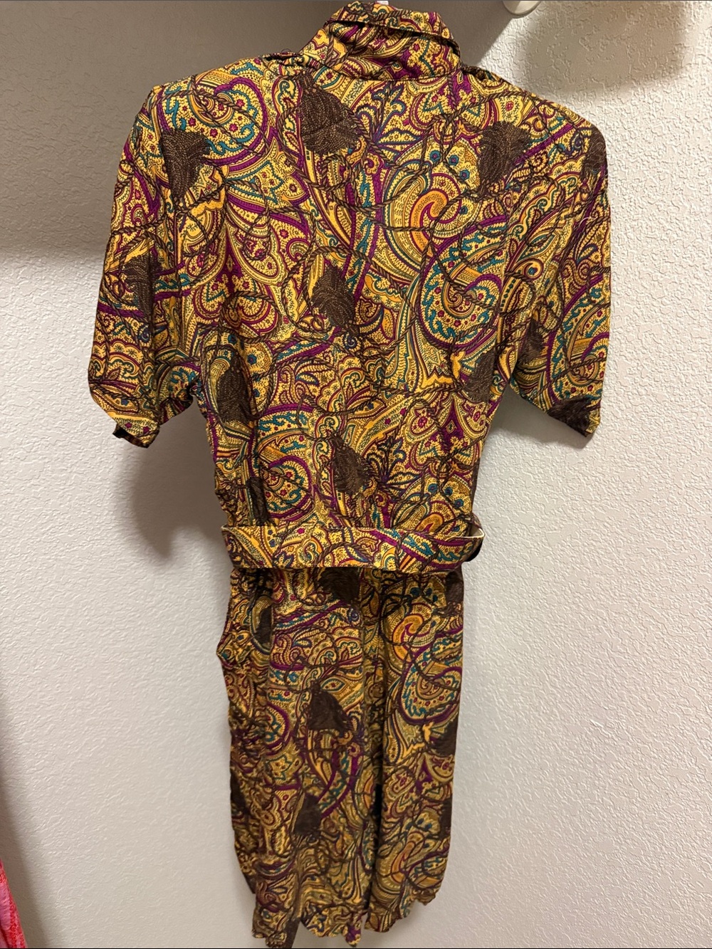 Vintage Paisley Short Sleeve Belted Romper in Mustard & Brown - Picture 4 of 7